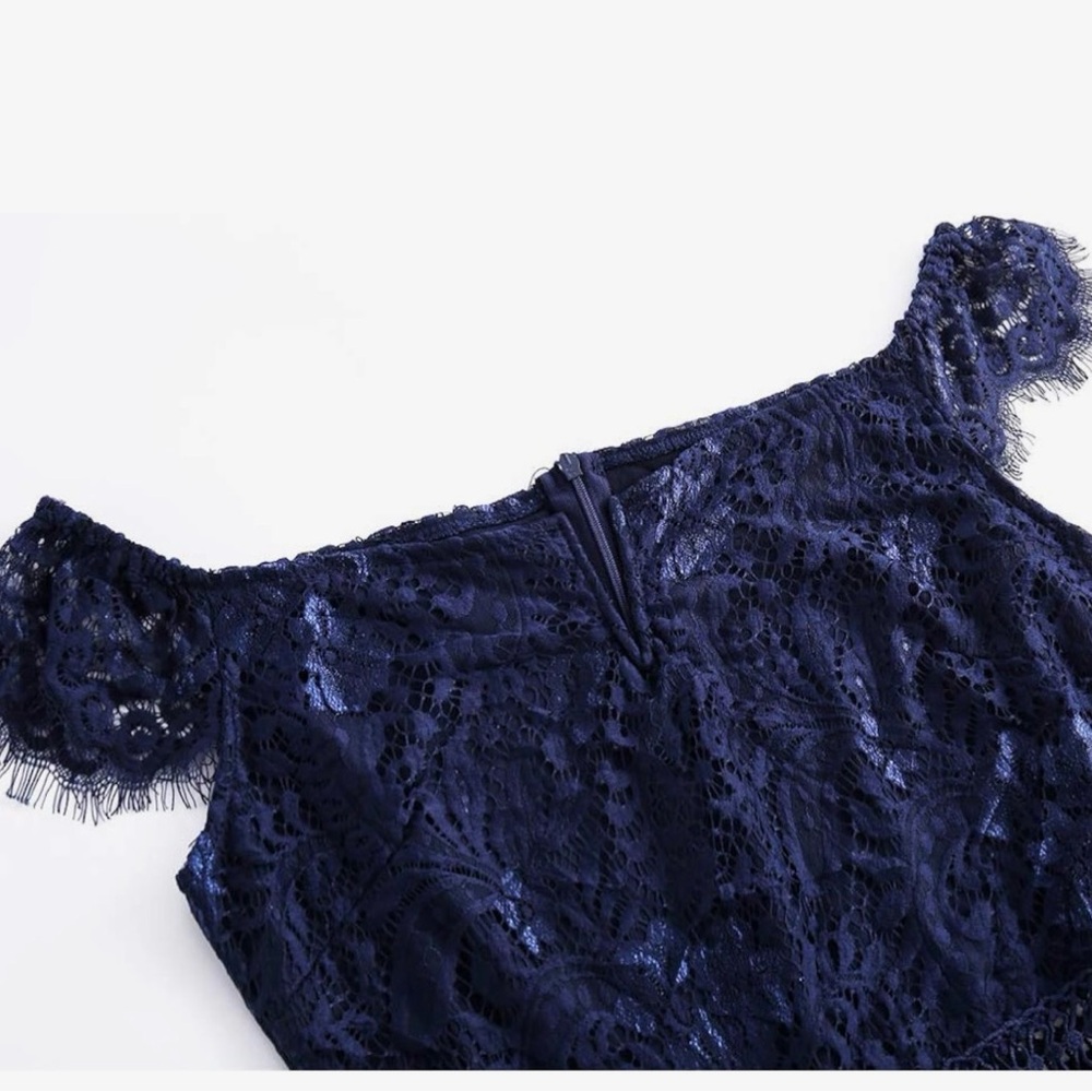 Chic Navy Lace Midi Dress - Picture 4 of 6
